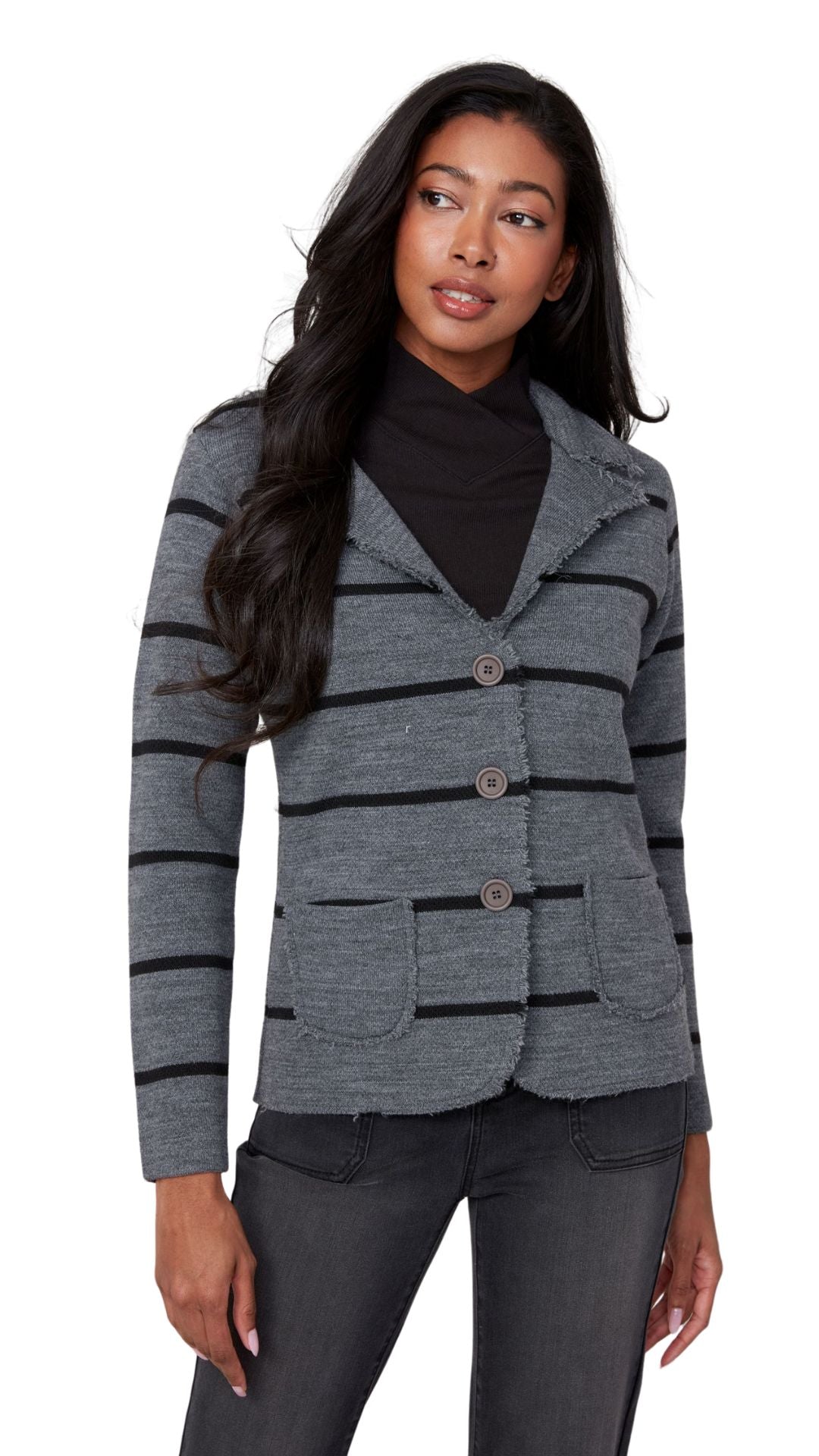 Frayed Edges Button Front Jacket. Style REN3928-4496