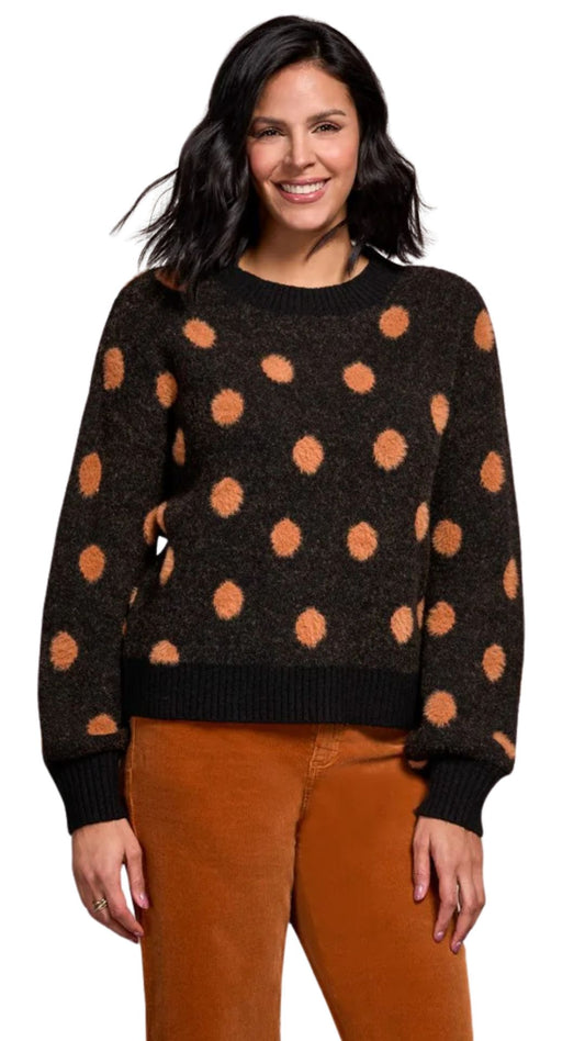 Knit Eyelash Crew Neck Polka-Dot Sweater. Style TR2297O-8356