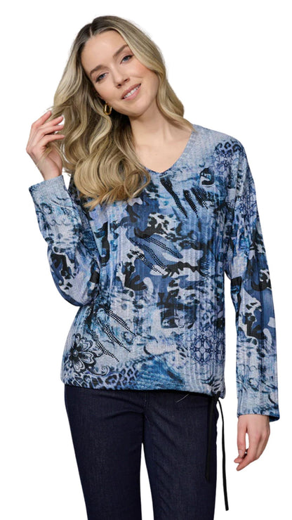 Drawstring Hem Printed Rhinestone Top. Style PYFC190GM