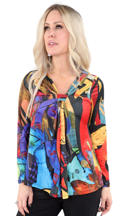 Multi Colour Knot Tie Long Sleeve Top. Style MT25F1991