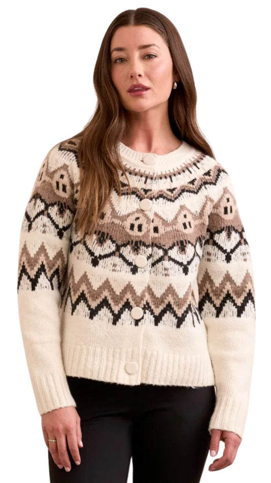 Fair Isle Pattern Button Front Knit Cardigan. Style TR2312O-3814