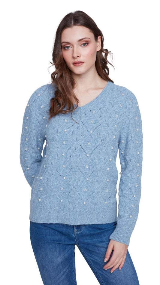 Light Blue Pearl Accents Sweater. Style CYC2523068