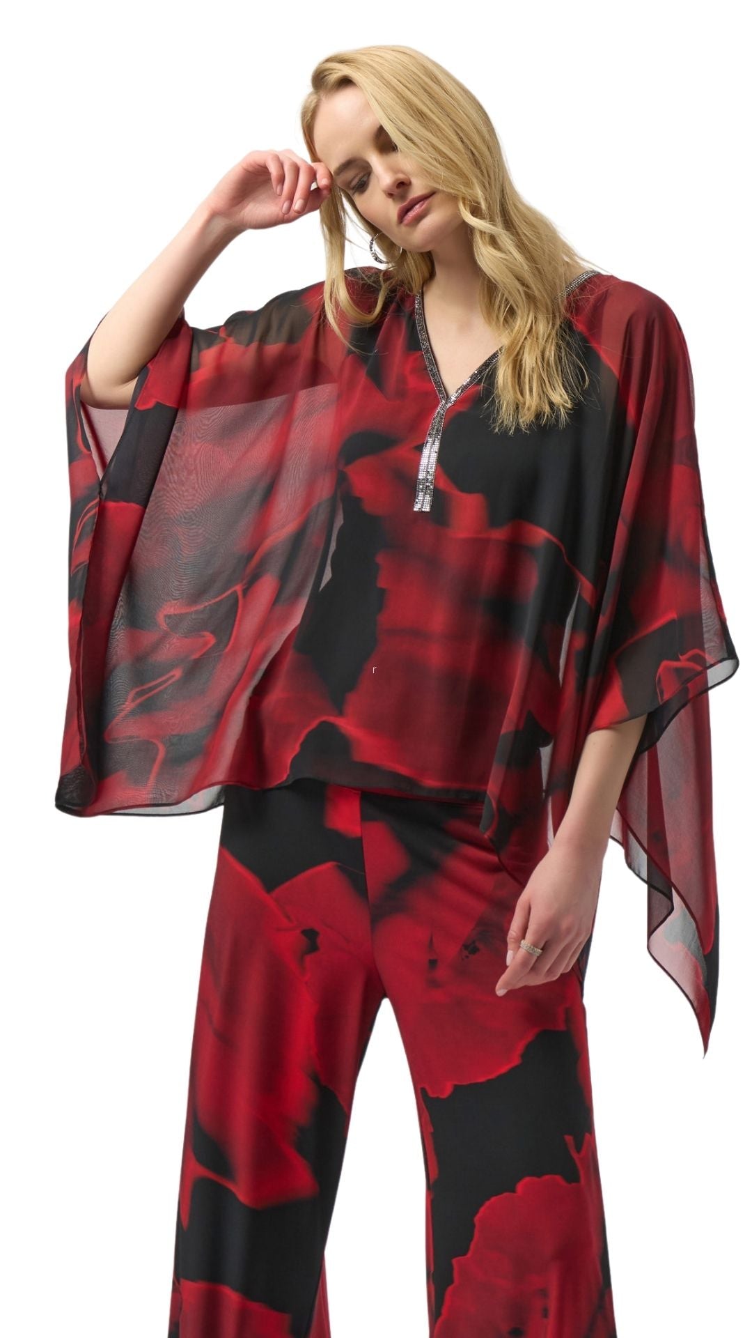 Chiffon Abstract Poppy Print Poncho. Style JR254090