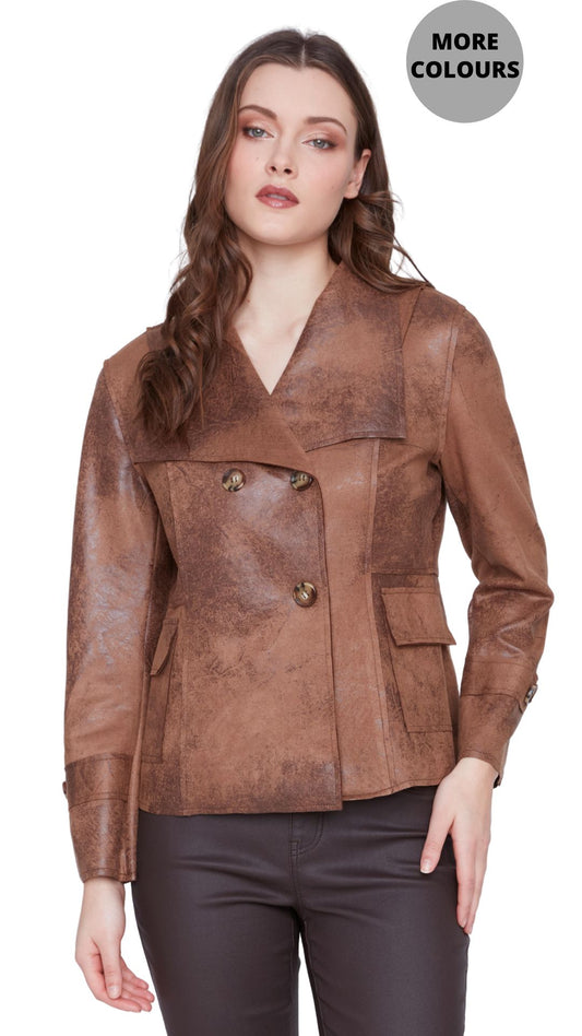 Faux Leather Tailored Lapel Collar Jacket. Style CYC2522057