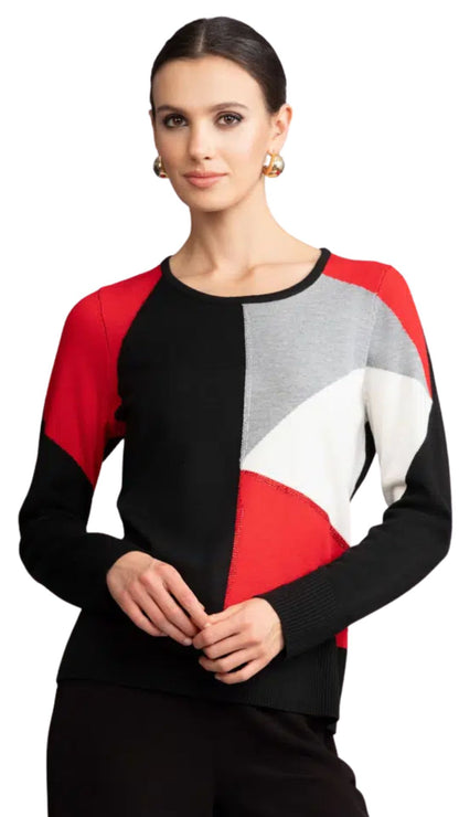 Colour Block Abstract Pattern & Rhinestones Sweater. Style ALSA46452