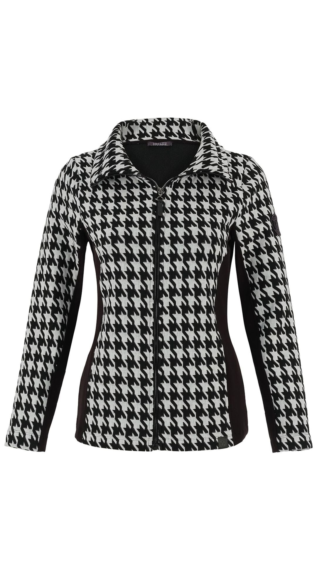 Zip Front Houndstooth Collared Jacket. Style DOLC75103