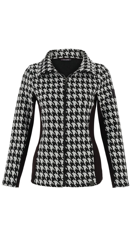 Zip Front Houndstooth Collared Jacket. Style DOLC75103