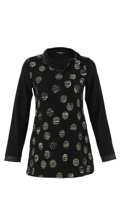Funnel Neck Green Circles Print Top. Style DOLC75140