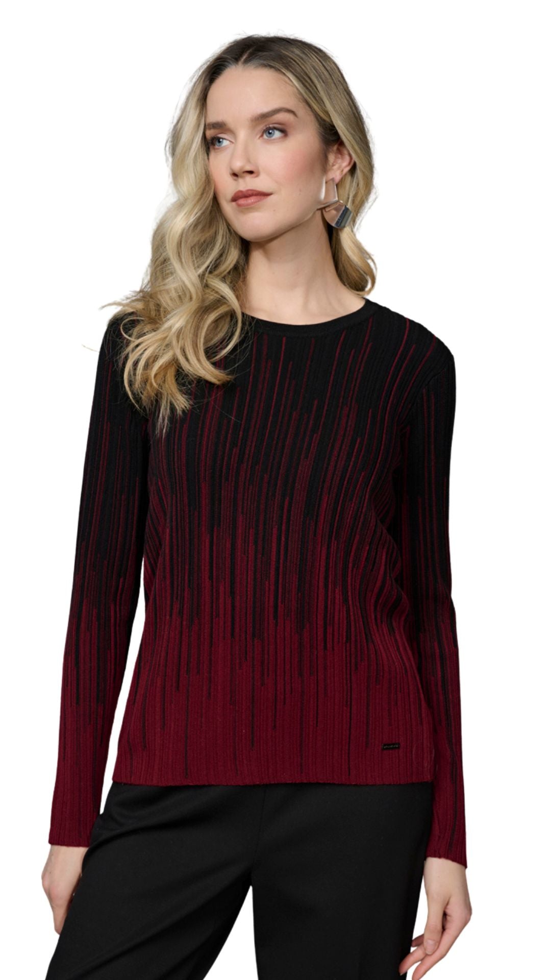 Black & Red Pattern Textured Long Sleeve Top. Style PYFE730
