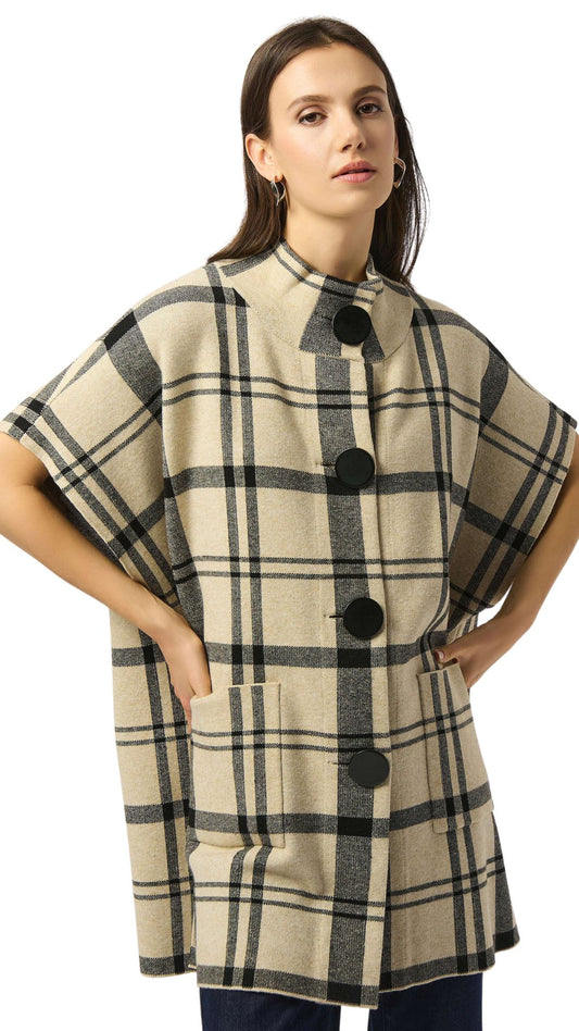 Plaid Knit Poncho Style Sweater. Style JR253903