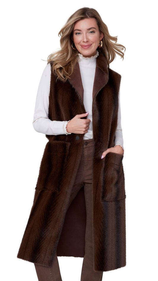 Open Front Long Length Fur Vest . Style REN3925-E3068