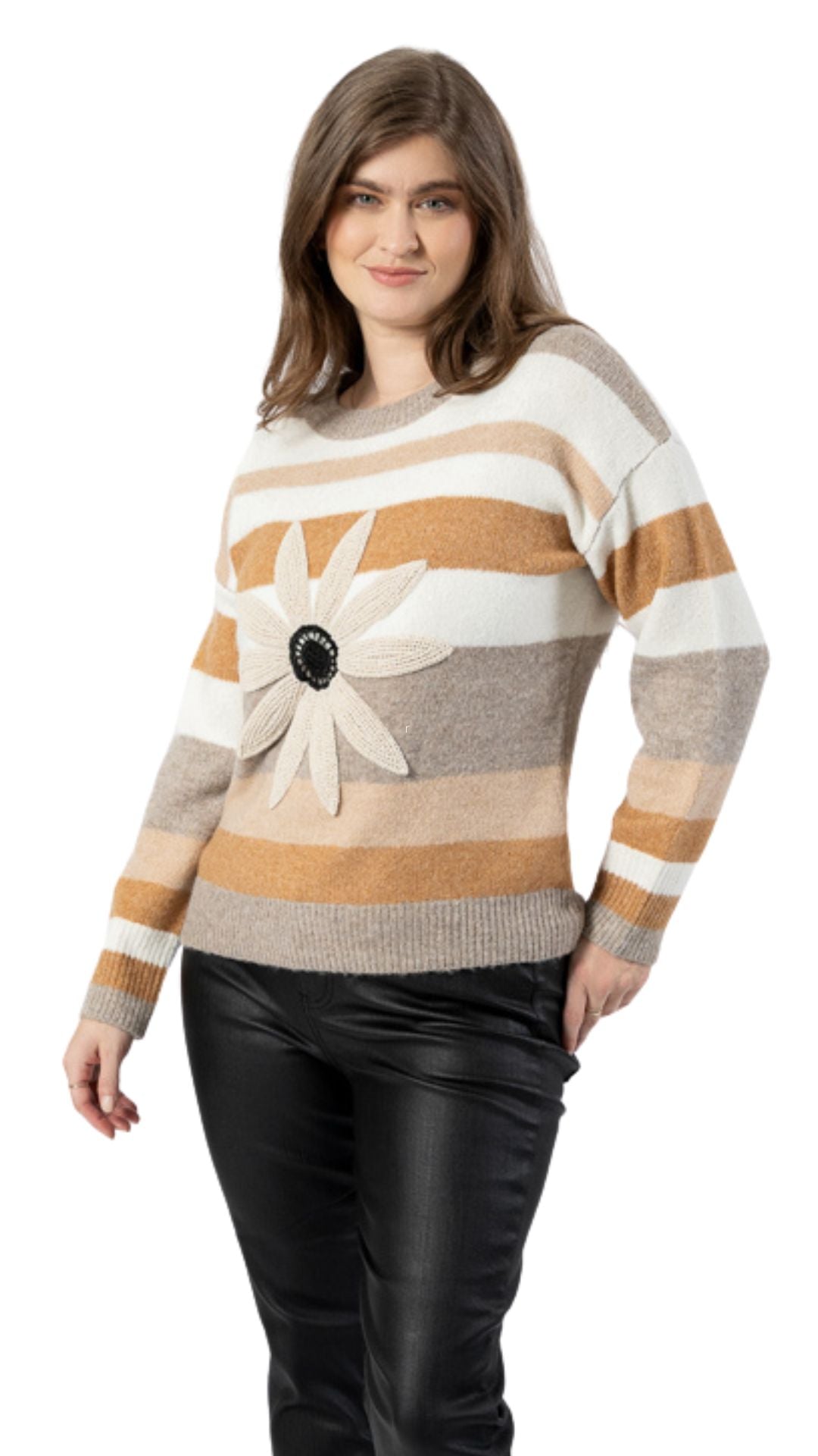 Embroidered Flower & Stripes Sweater. Style FS253110