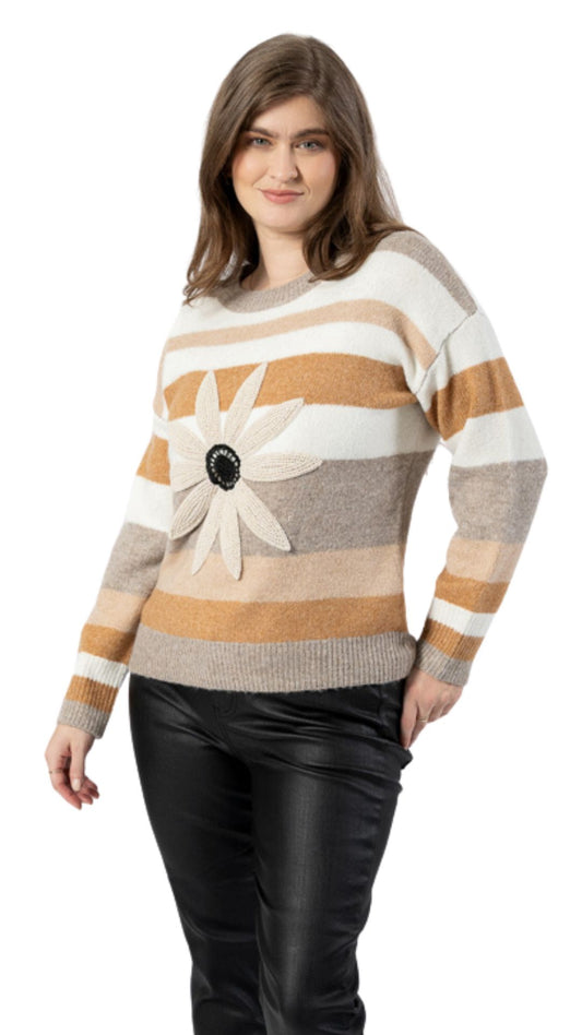 Embroidered Flower & Stripes Sweater. Style FS253110