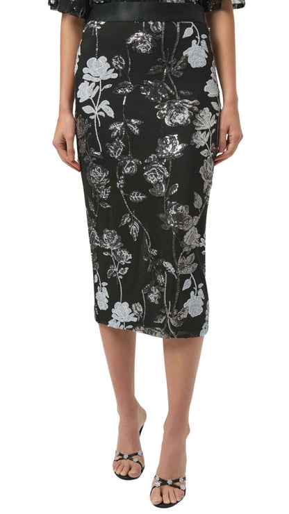 Black Mesh Sequin Floral Overlay Skirt . Style JR254182