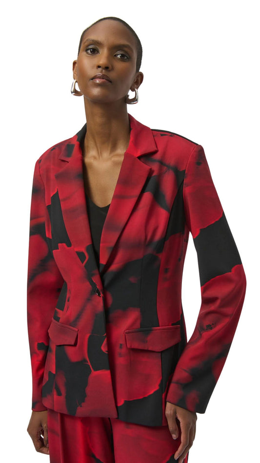 Silky Knit Abstract Print Straight Blazer. Style JR254092