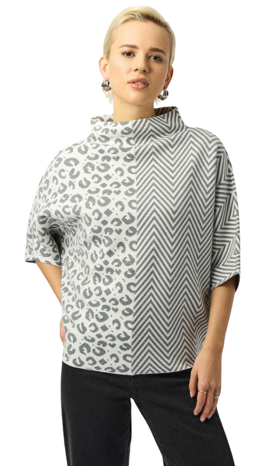 Jacquard Knit Mixed Print Boxy Sweater. Style JR253981