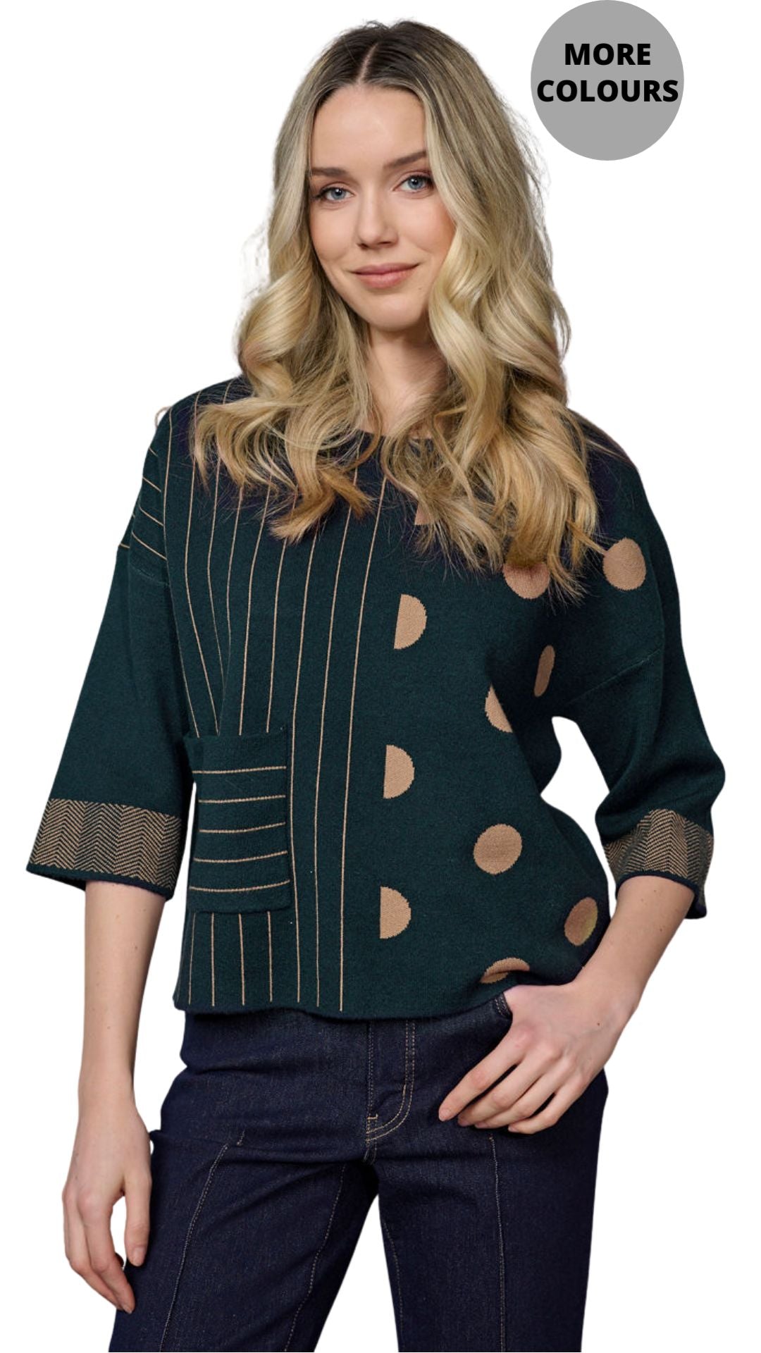 Stripes & Polka Dot Half Sleeve Top. Style PYFE116GY