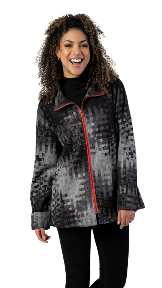Red Placket Zip Front Jacket. Style FS253212
