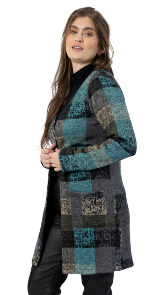 Open Front Plaid Cardigan. Style FS253745