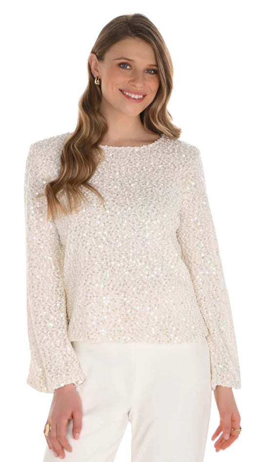 Elastic Cuffs Sequin Crochet Top. Style FL254205