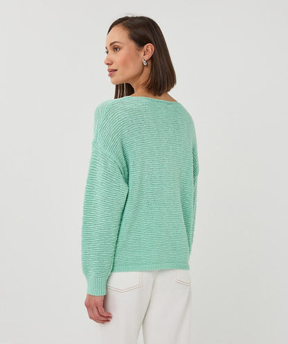Yarn Drop Shoulder V-Neck Sweater. Style ESQ02020