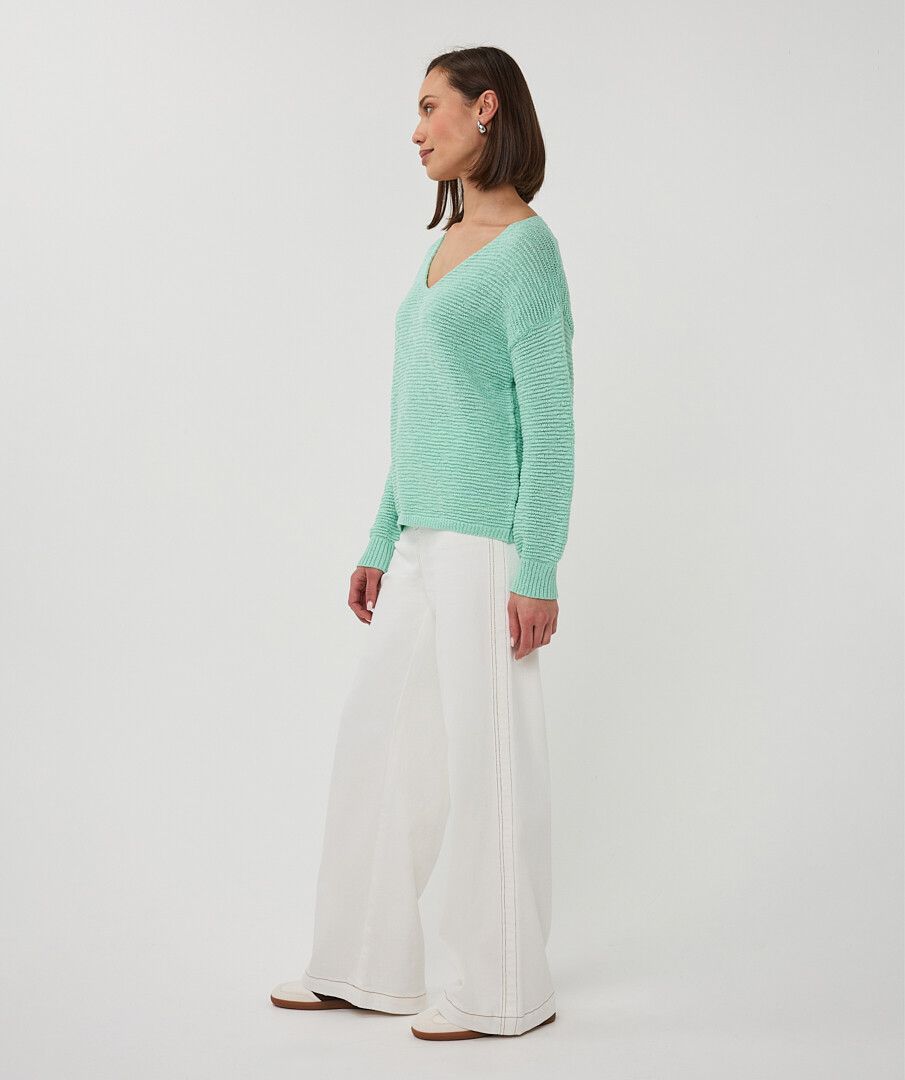 Yarn Drop Shoulder V-Neck Sweater. Style ESQ02020