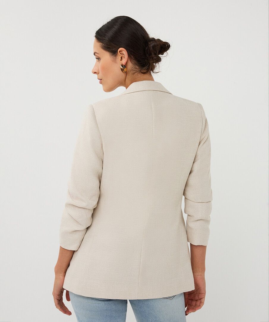 Open Front Scrunch Sleeves Structured Blazer. Style ESQ10045