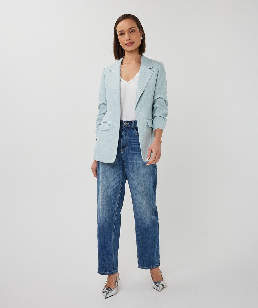 Open Front Scrunch Sleeves Structured Blazer. Style ESQ10045