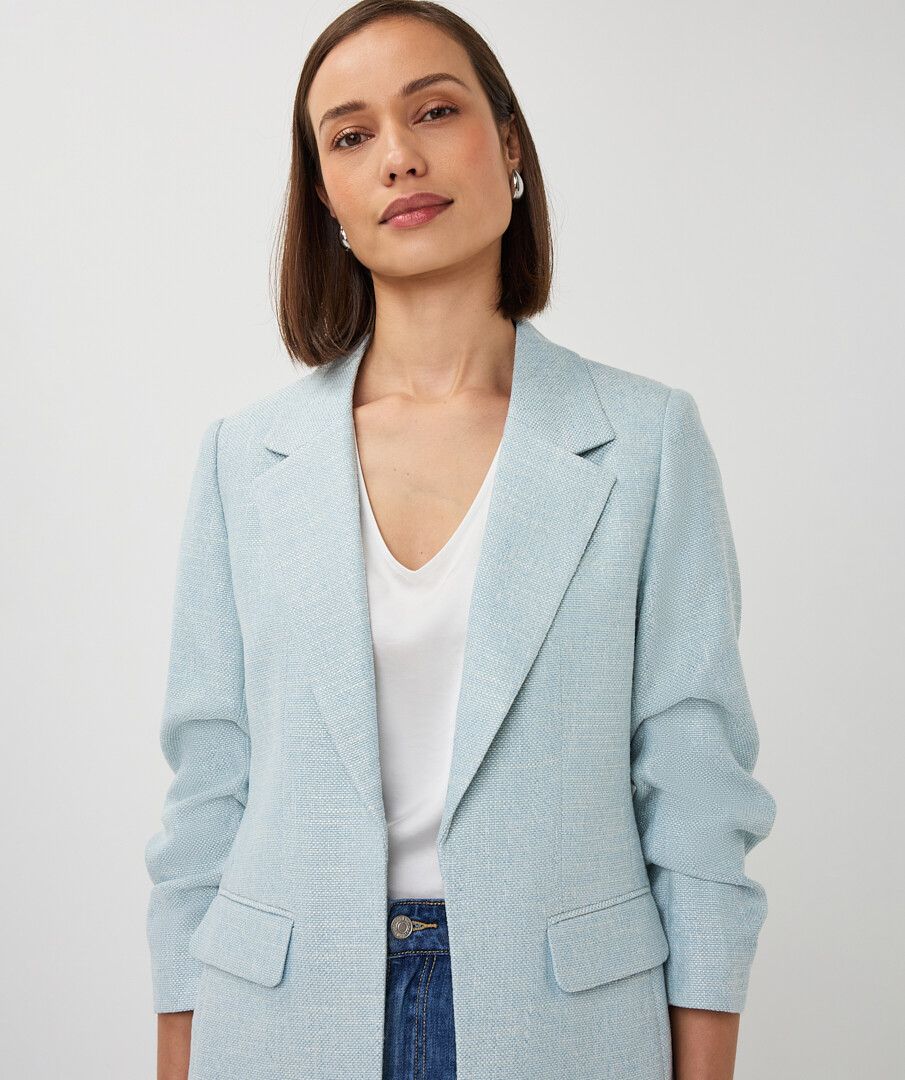 Open Front Scrunch Sleeves Structured Blazer. Style ESQ10045