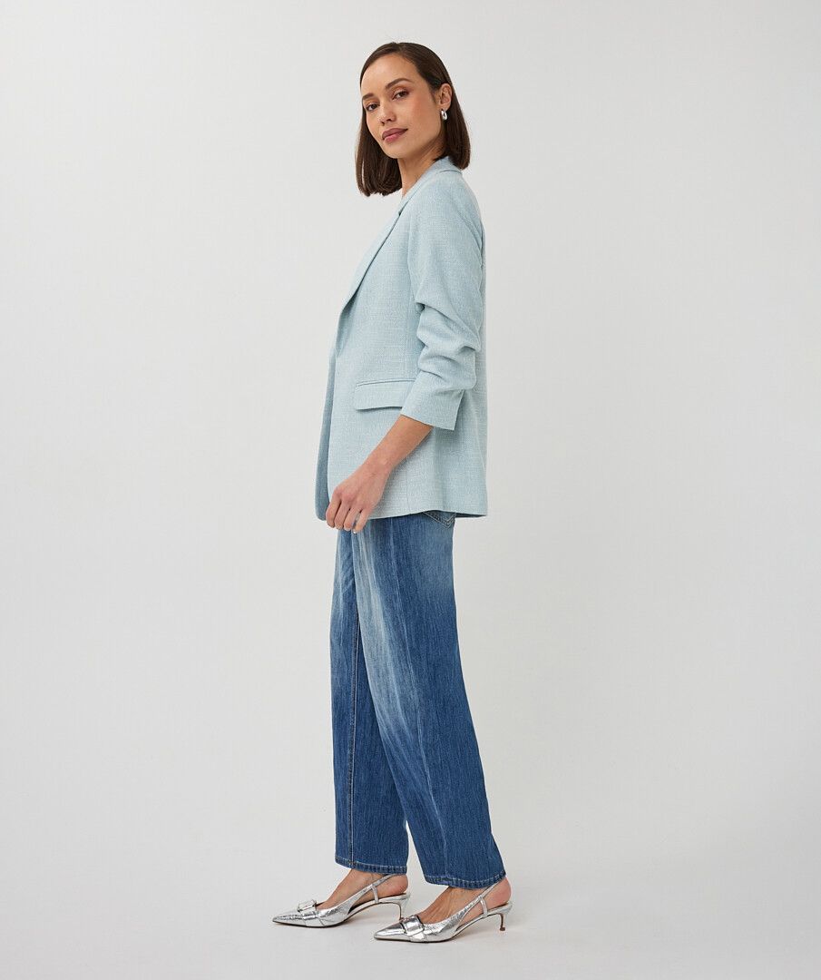 Open Front Scrunch Sleeves Structured Blazer. Style ESQ10045