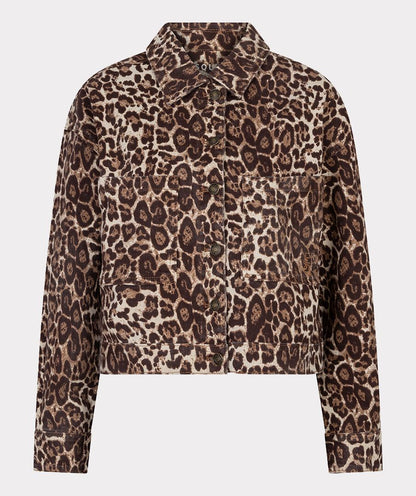 Leopard Print Long Sleeve Button Up Cropped Jacket. Style ESQ12000