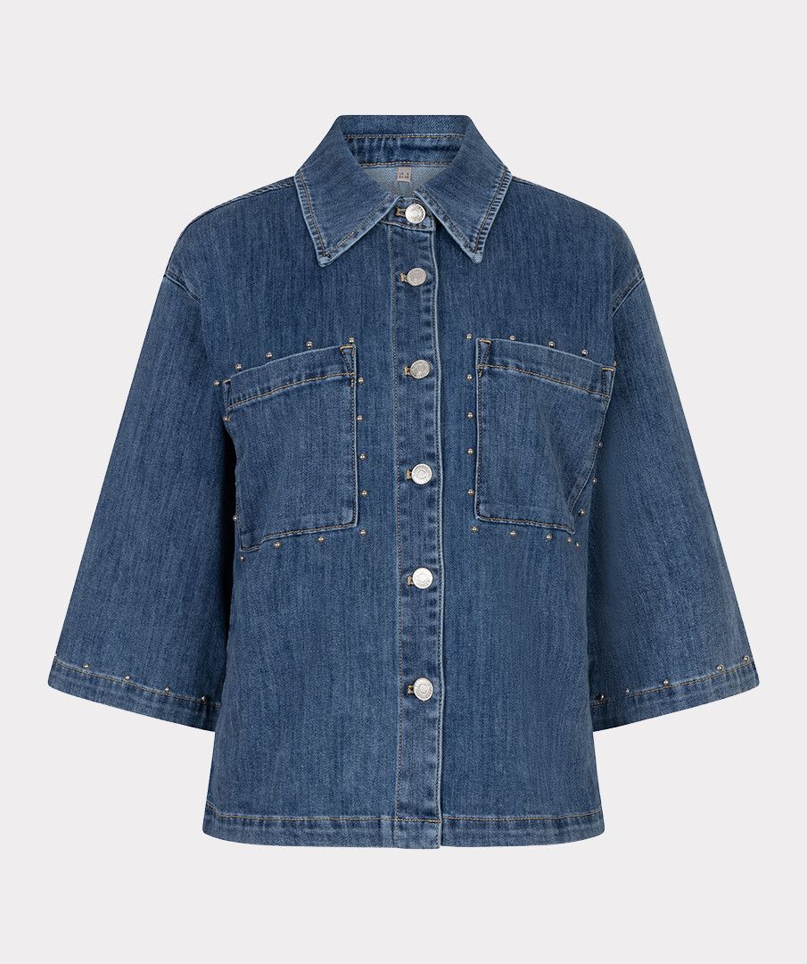 Studded Details Denim 1/2 Sleeve Button Up Jacket. Style ESQ12016