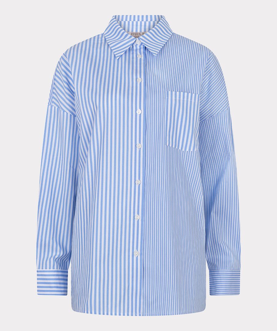 Striped Lightweight Button Up Collared Blouse. Style ESQ28003