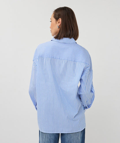 Striped Lightweight Button Up Collared Blouse. Style ESQ28003