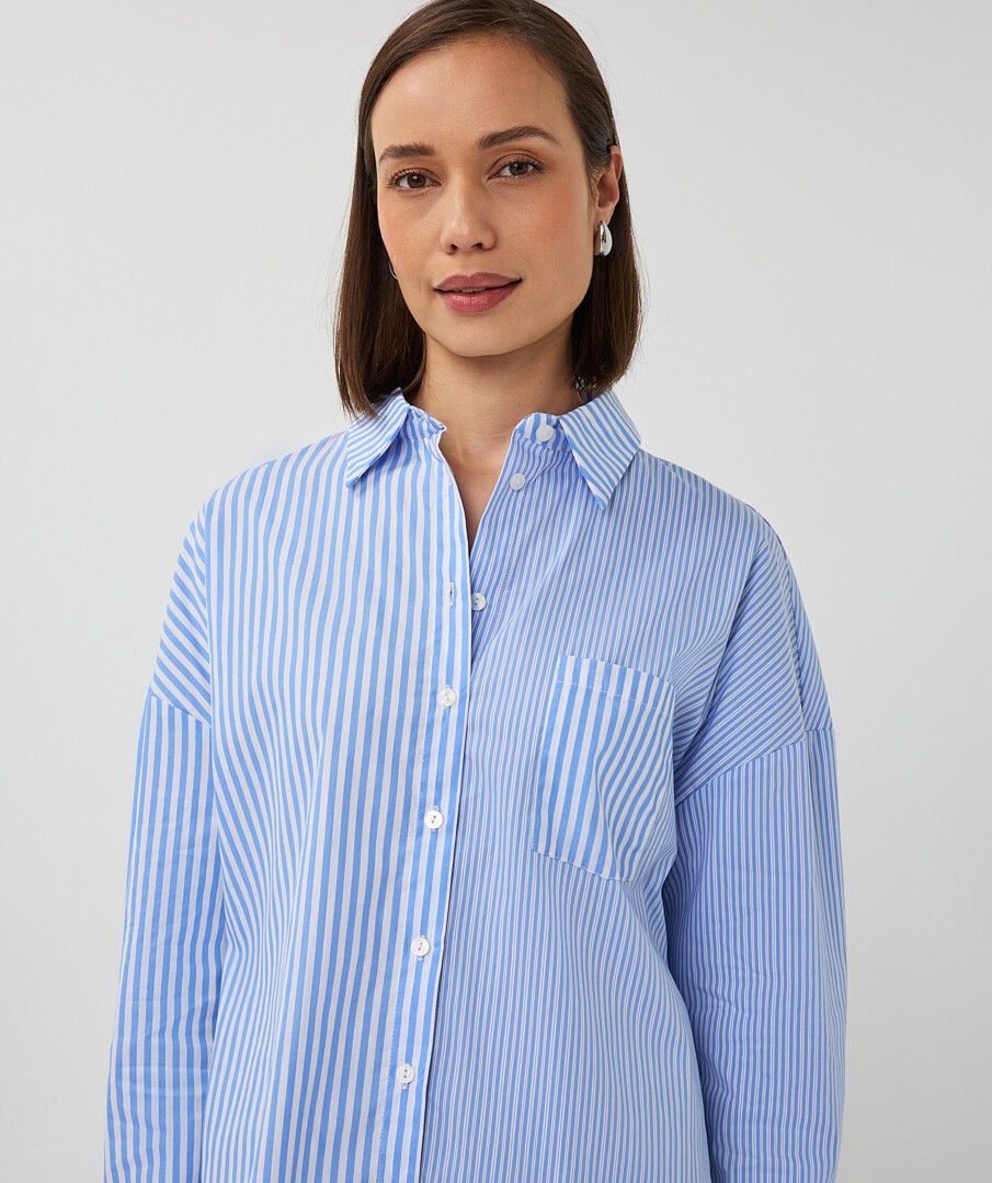 Striped Lightweight Button Up Collared Blouse. Style ESQ28003