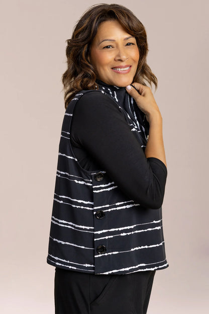Sleeveless Cowl Neck Stripes Side Buttons Tank. Style SI21249P