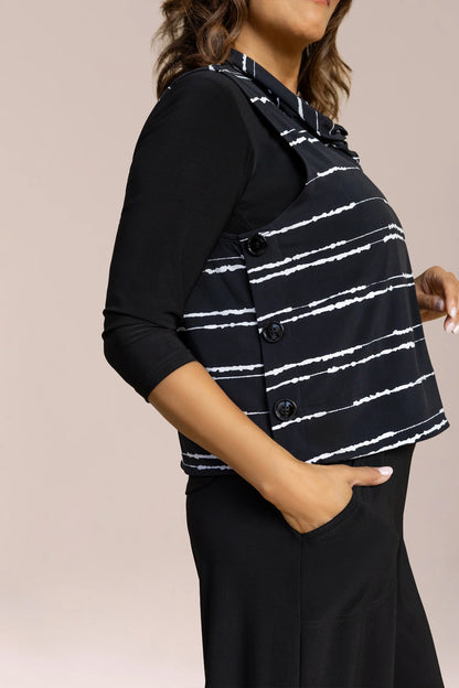 Sleeveless Cowl Neck Stripes Side Buttons Tank. Style SI21249P