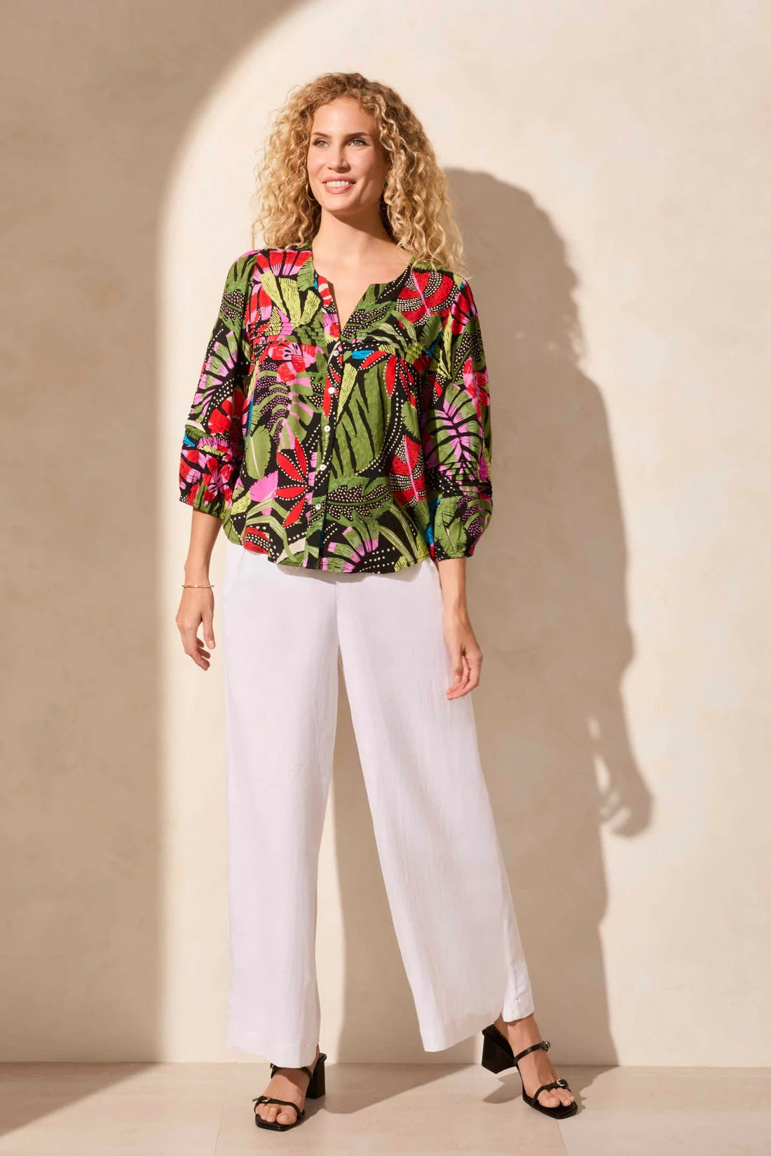 3/4 Sleeve Button-Front Blouse. Style TR1771O-8111
