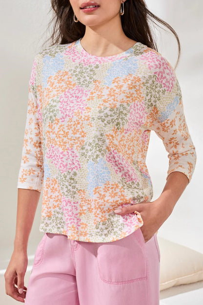 Floral Print 3/4 Sleeve Crew Neck Top. Style TR6124O-1619