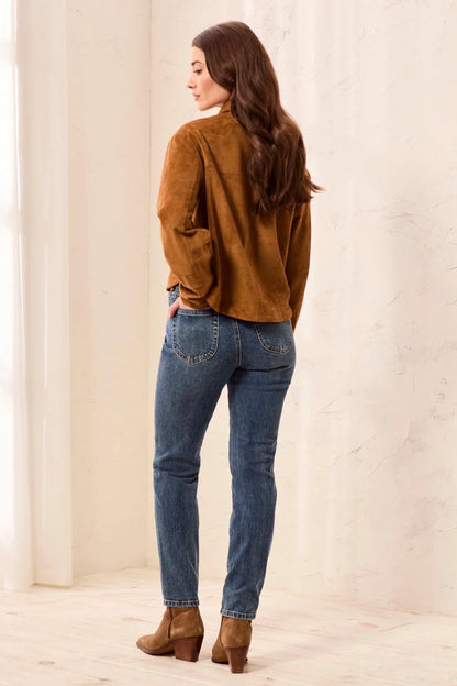 Audrey Faux Suede Waistband Slim Ankle Jeans. Style TR6247O-5632