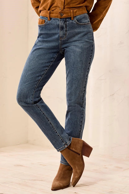 Audrey Faux Suede Waistband Slim Ankle Jeans. Style TR6247O-5632