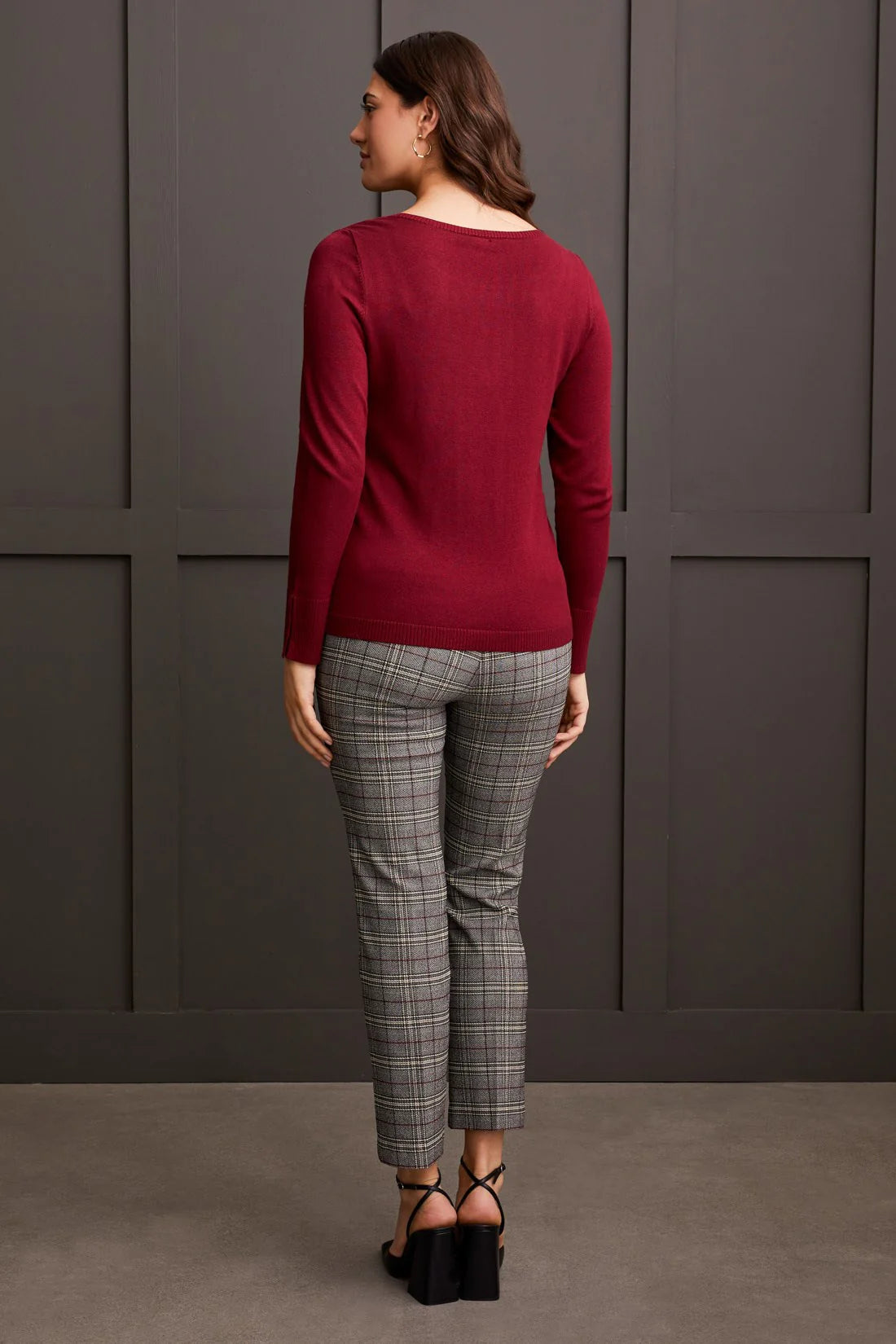 Boat Neck Button Sleeve Sweater. Style TR1919O-835