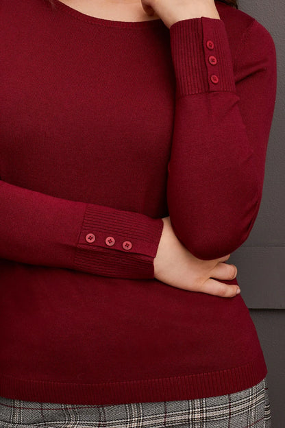 Boat Neck Button Sleeve Sweater. Style TR1919O-835