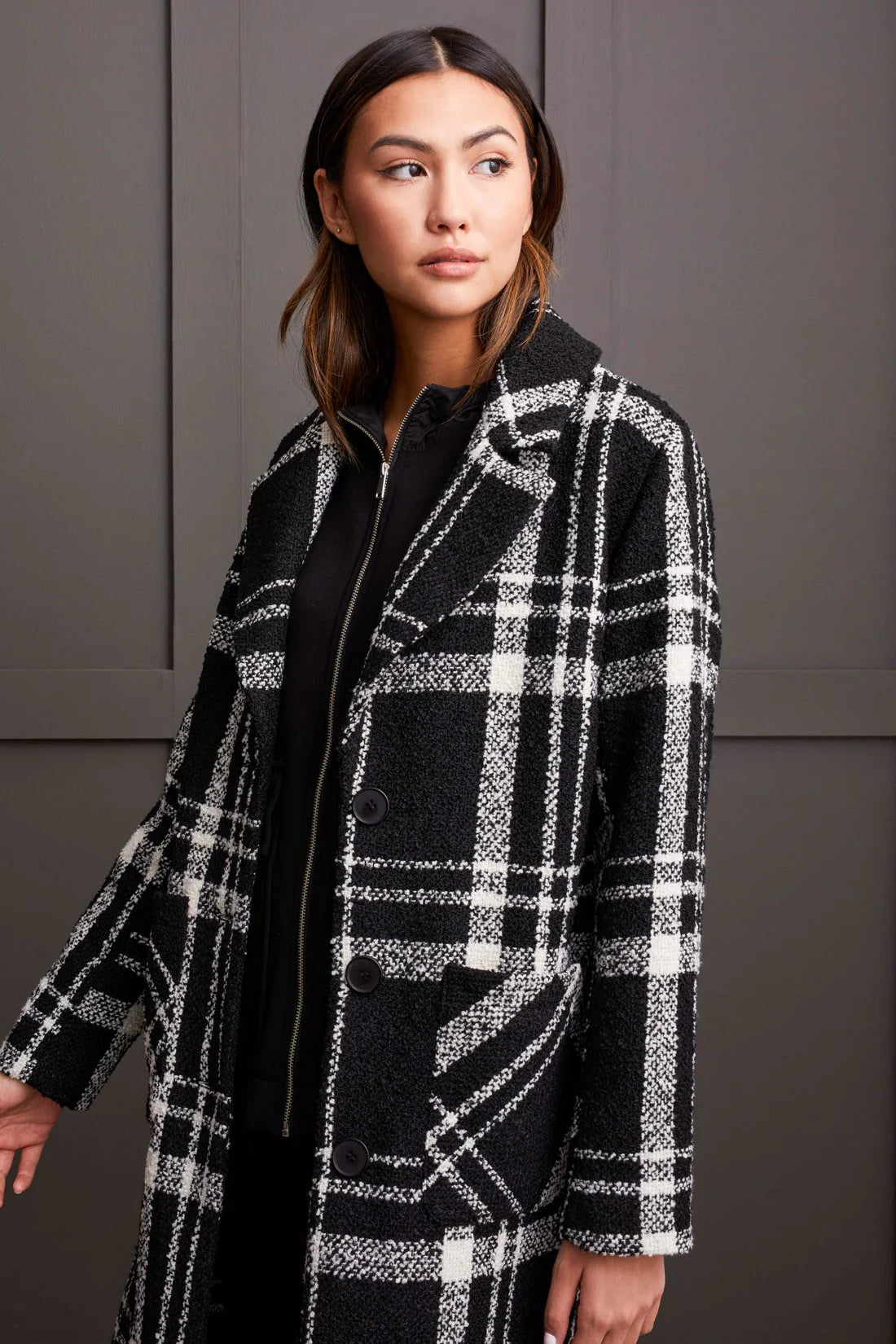 Boucle Plaid Duster Coat. Style TR5571O-4384