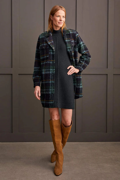 Boucle Plaid Shacket with Notch Collar. Style TR7183O-4830