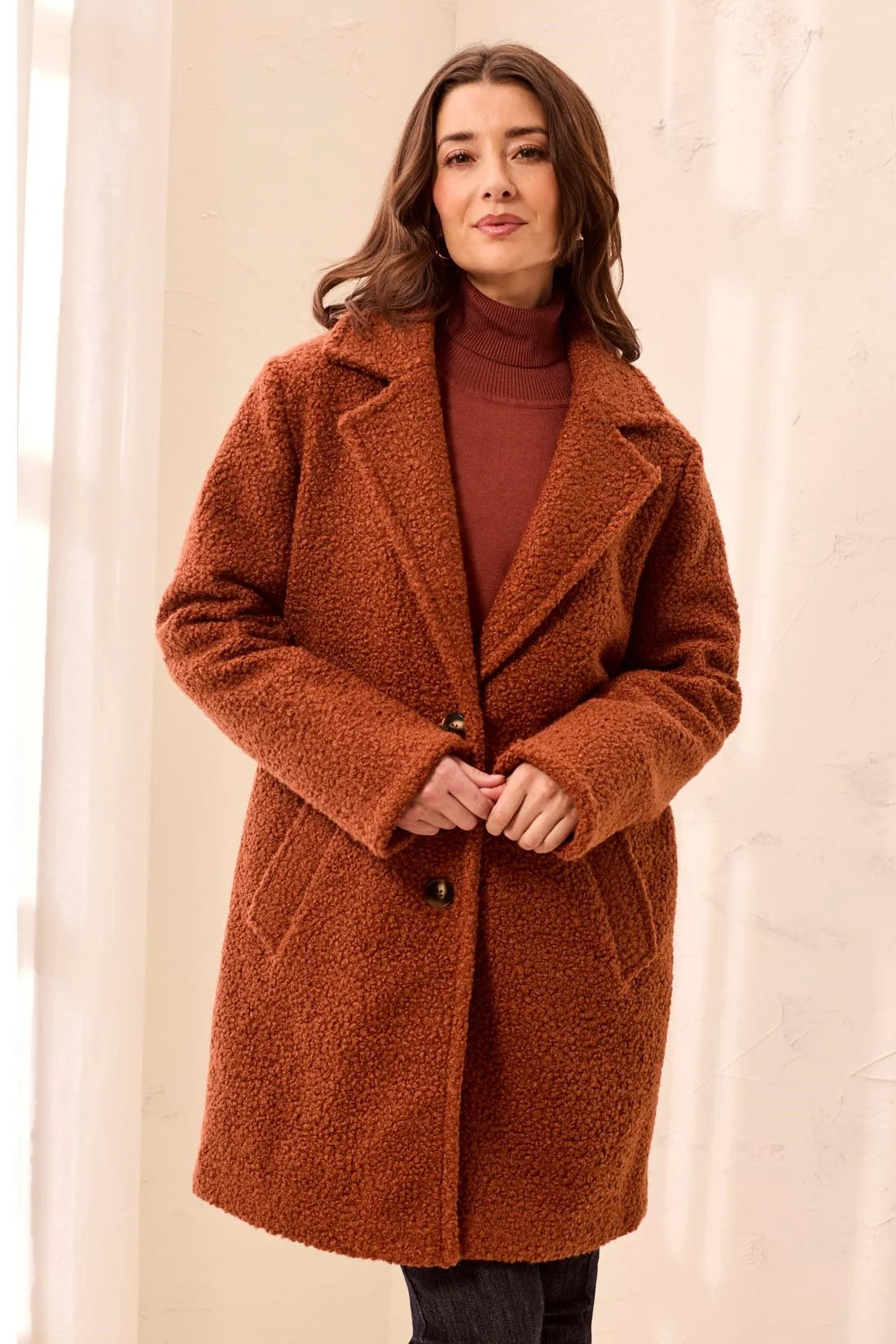 Boucle Button-Front Coat. Style TR3173O-8513