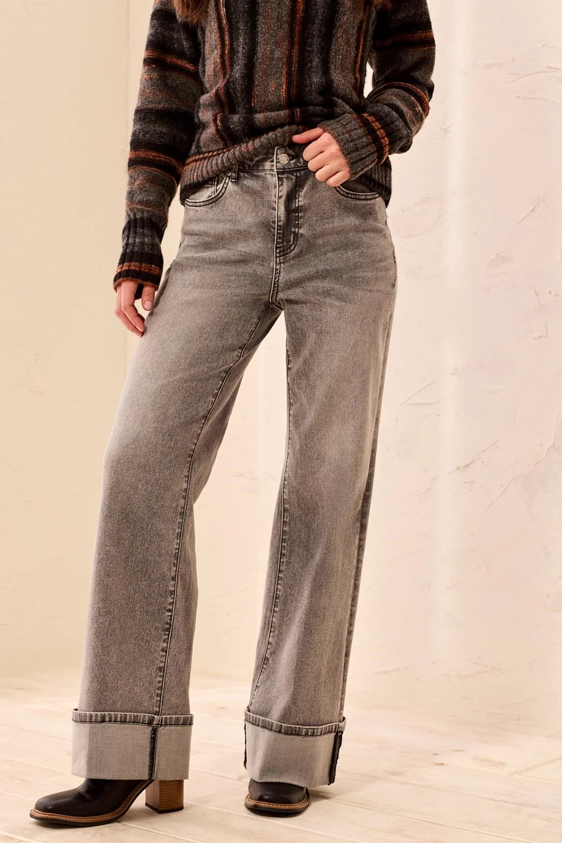 Brooke Palazzo Wide Leg Cuffed Denim Jeans. Style TR5987O-2020