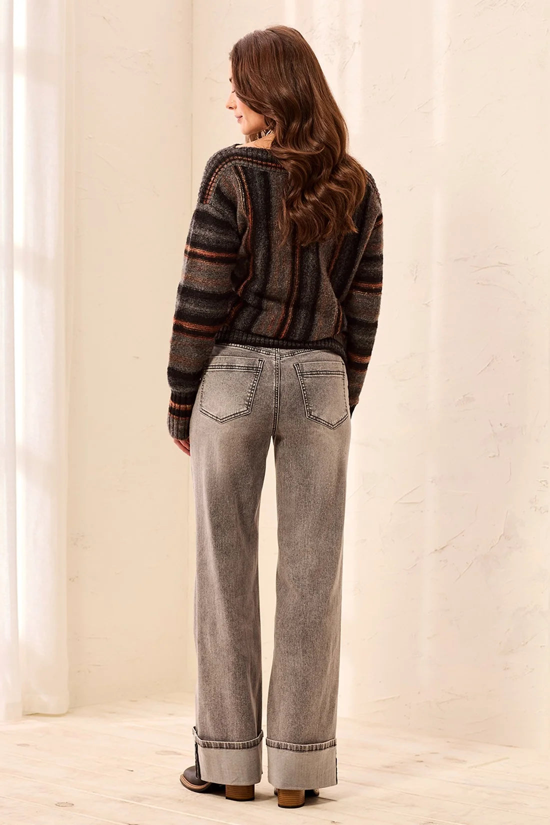 Brooke Palazzo Wide Leg Cuffed Denim Jeans. Style TR5987O-2020