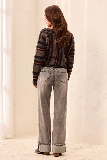 Brooke Palazzo Wide Leg Cuffed Denim Jeans. Style TR5987O-2020