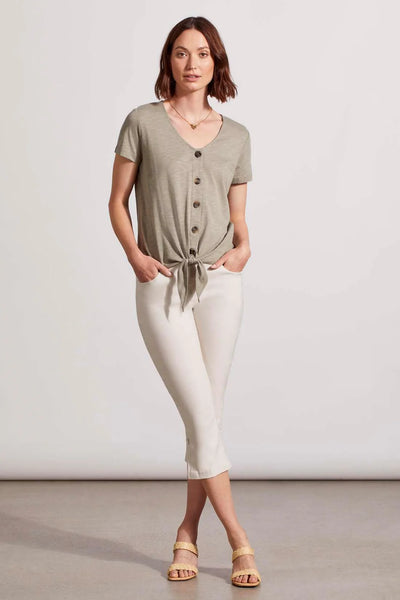V-Neck Tie Front Burnout Top. Style TR1326O-3740